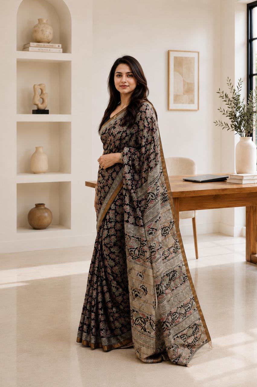Pure Handloom Mangalagiri Printed Saree - Image 2