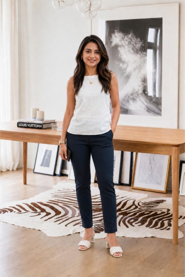 White Linen Boat Neck Top