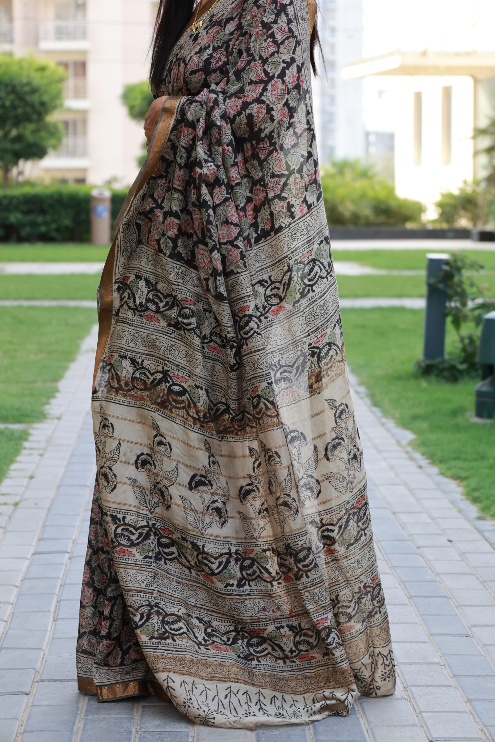 Pure Handloom Mangalagiri Printed Saree - Image 3