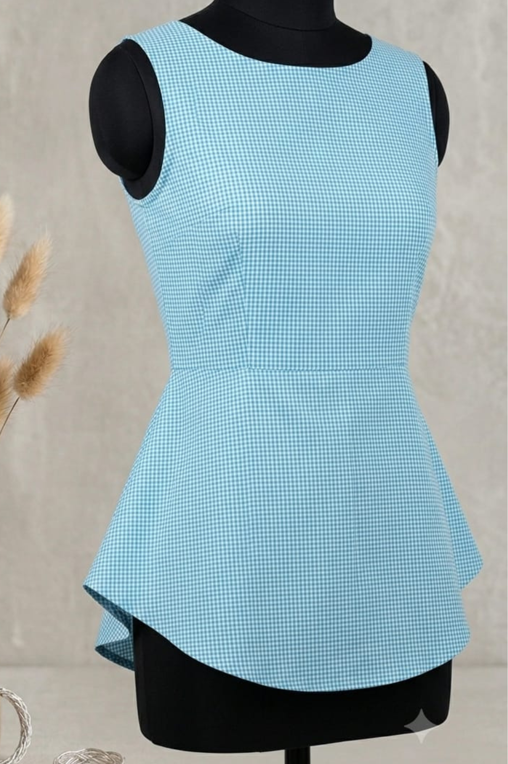 Sleeveless Cotton Peplum Top (blue, skyblue, beige)