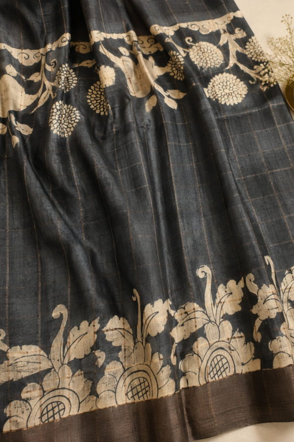 Pure Desi Tussar Silk Hand Block Printed Saree