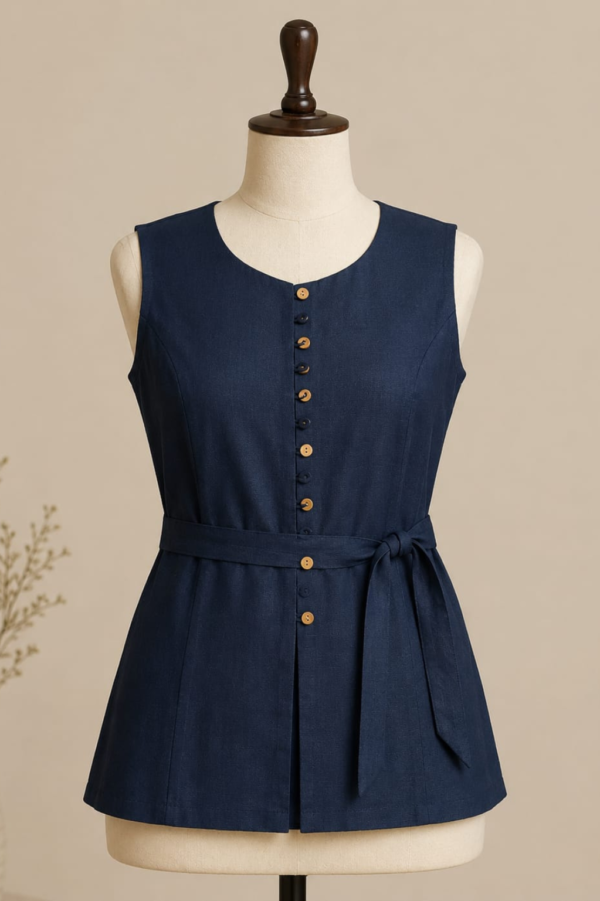 Navy Cotton Waistcoat Top