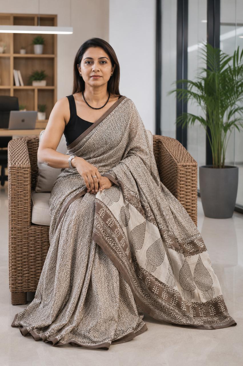 Handloom Bagh Print Saree - Image 3