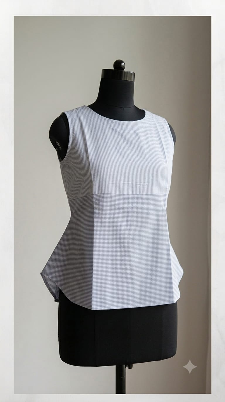Sleeveless Cotton Peplum Top (blue, skyblue, beige) - Image 6