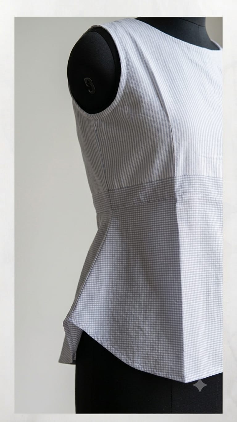 Sleeveless Cotton Peplum Top (blue, skyblue, beige) - Image 5