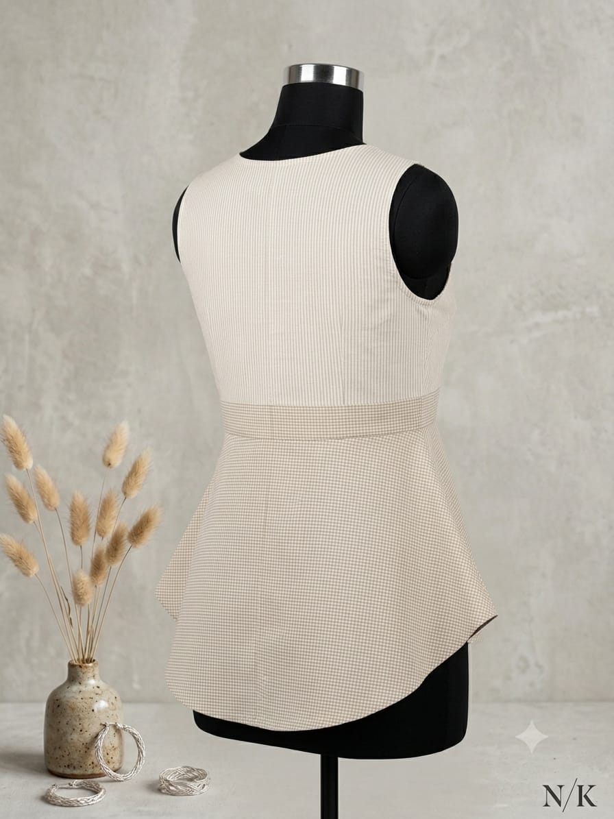 Sleeveless Cotton Peplum Top (blue, skyblue, beige) - Image 8