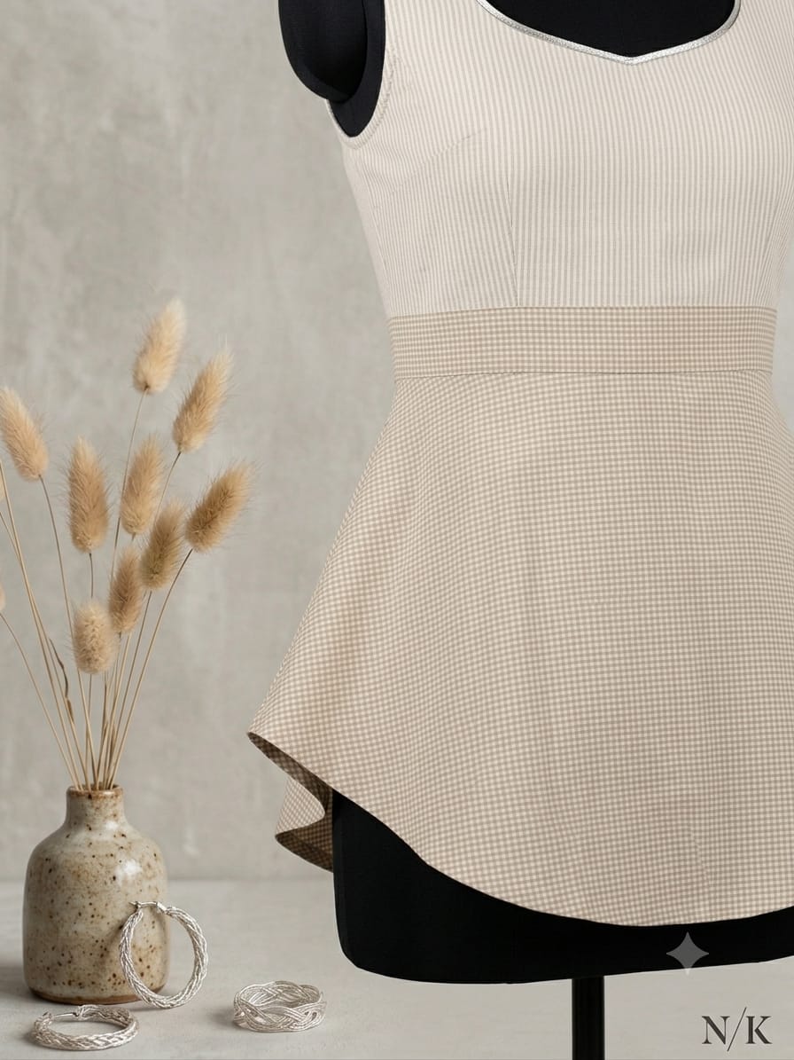 Sleeveless Cotton Peplum Top (blue, skyblue, beige) - Image 9