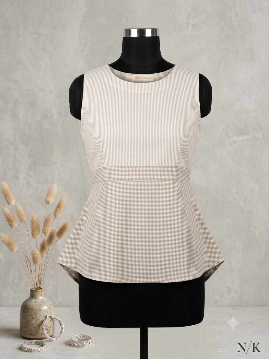 Sleeveless Cotton Peplum Top (blue, skyblue, beige) - Image 7
