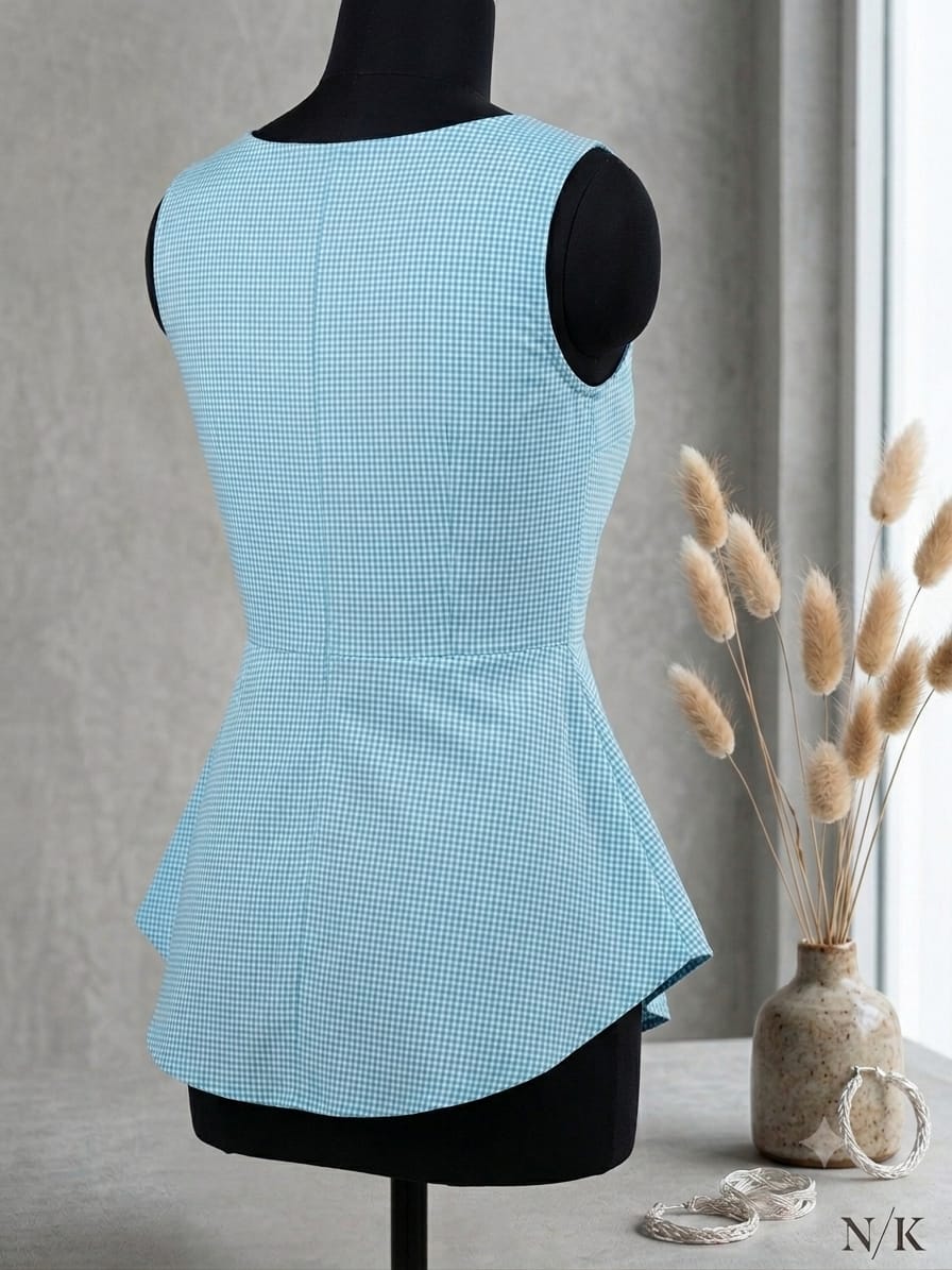 Sleeveless Cotton Peplum Top (blue, skyblue, beige) - Image 2