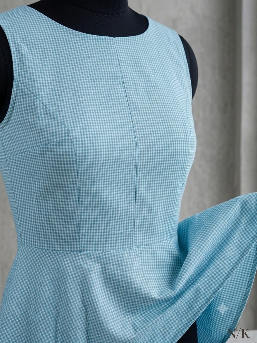 Sleeveless Cotton Peplum Top (blue, skyblue, beige) - Image 3