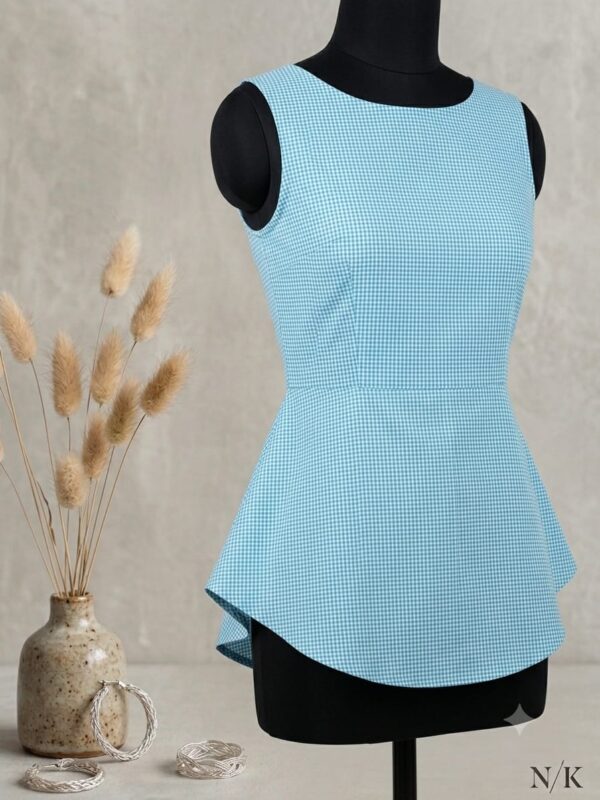 Sleeveless Cotton Peplum Top (blue, skyblue, beige)