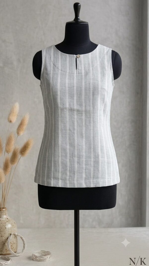 Linen Striped Top – Sage Green