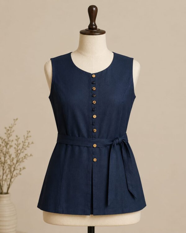 Navy Cotton Waistcoat Top