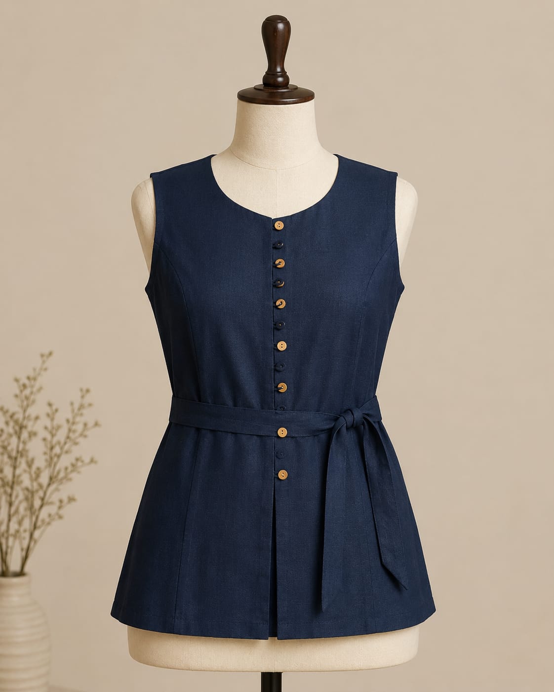 Navy Cotton Waistcoat Top