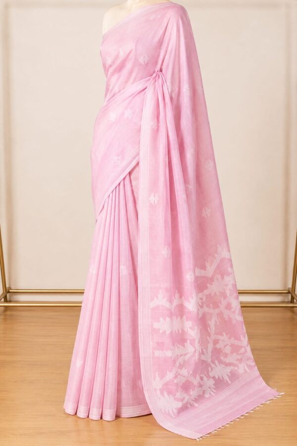 The Confident Presenter – Jamdani Soft Cotton Handloom Saree (Pink)
