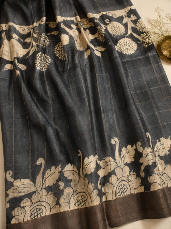 Pure Desi Tussar Silk Hand Block Printed Saree