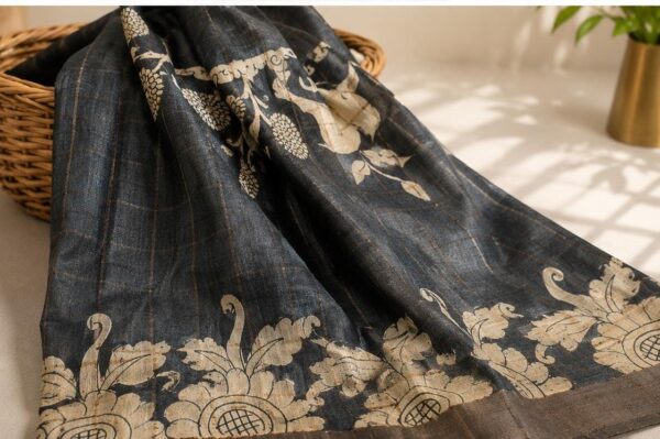 Pure Desi Tussar Silk Hand Block Printed Saree