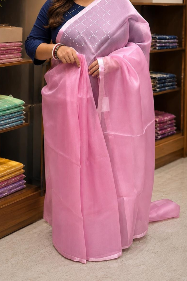 Dusty Pink Pure Organza Silk Saree
