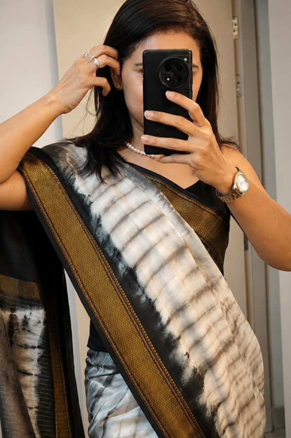 Black Chanderi Cotton Saree