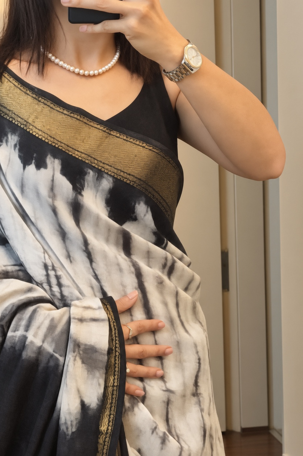 Black Chanderi Cotton Saree